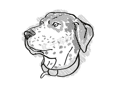 Catahoula 豹狗品种卡通复古绘图