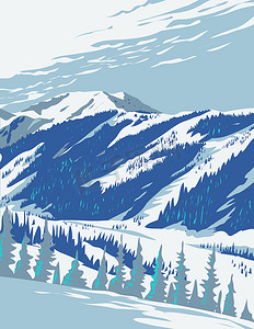从新墨西哥州陶斯县惠勒峰看陶斯滑雪谷 WPA 海报艺术