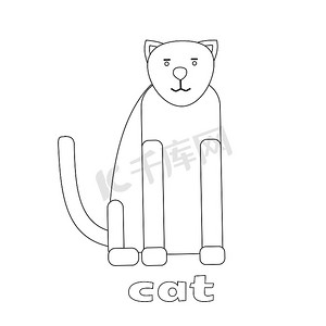 猫坐卡通摄影照片_猫卡通插图 - 图画书