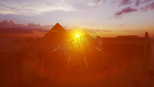 埃及开罗吉萨大金字塔的惊人日出