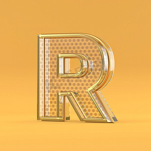 金线和玻璃字体字母 R 3d