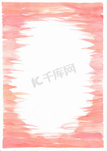 水彩画框摄影照片_粉红色活珊瑚色调手绘水彩画框，抽象