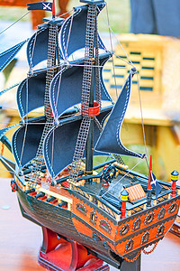 一艘帆船的模型由特写镜头拍摄