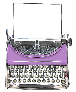 可爱的紫色打字机与纸复古艺术