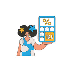一个整洁的女人手里拿着一个计算器 纳税主题。