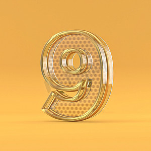 金线和玻璃字体编号 9 NINE 3D