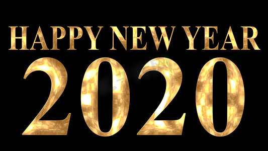 文字2020摄影照片_金色闪亮的文字“HAPPY NEW YEAR 2020”