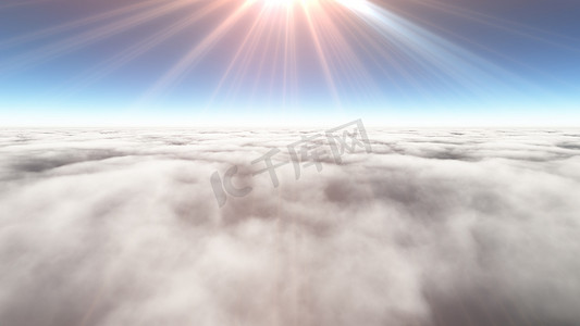 云彩3d摄影照片_在云彩太阳光芒之上， 3d翻译