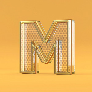 金线和玻璃字体字母 M 3D