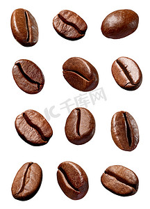 咖啡豆跌落摄影照片_咖啡豆棕色烤咖啡因浓咖啡种子