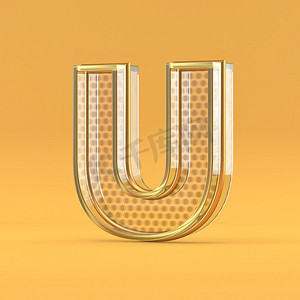 金线和玻璃字体字母 U 3D