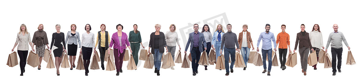 提购物的人摄影照片_一排提着购物袋的人被隔离了