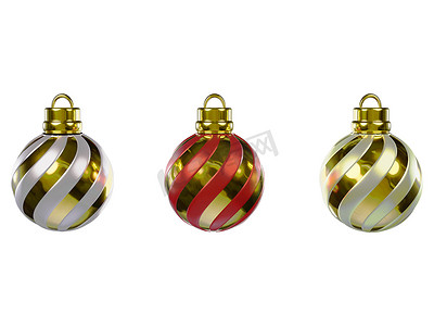 现实挂圣诞球 3d redndering 圣诞装饰隔离在白色背景。