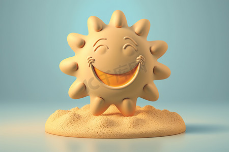 3D 可爱快乐太阳雕塑与笑脸 3d 风格橡皮泥粘土面团卡通插图