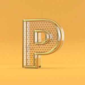 金线和玻璃字体字母 P 3D
