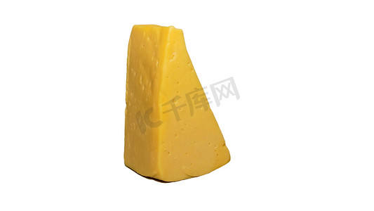 红酒原装进口摄影照片_硬奶酪顶视图，白色隔离，荷兰原装奶酪，特写。