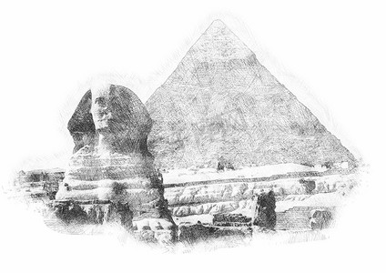 埃及纸摄影照片_用简单的铅笔素描埃及金字塔