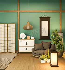 薄荷房榻榻米地板上的日式隔断纸木设计