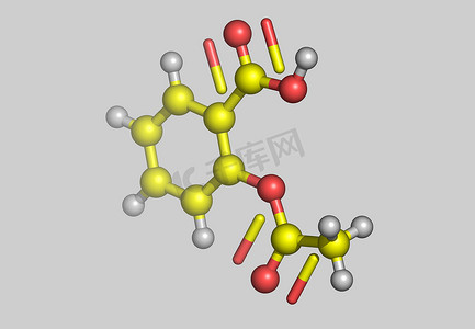 带原子的乙酰水杨酸分子模型