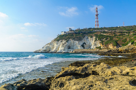 海岸和 Rosh Hanikra 悬崖，以色列北部