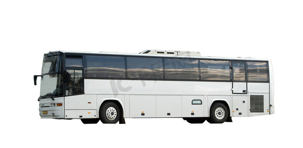 客运车图标摄影照片_在白色的白色客车。