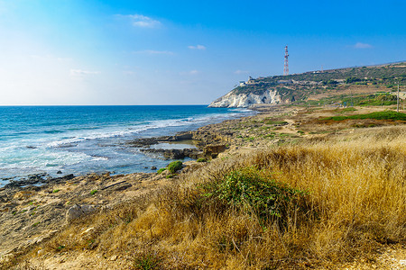 海岸和 Rosh Hanikra 悬崖，以色列北部