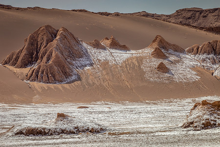 智利阿塔卡马沙漠日落时的月亮谷戏剧性景观