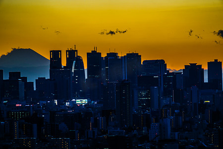 市民中心摄影照片_从文京区市民中心看日落