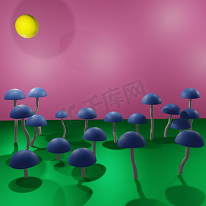 柔和背景下卡通蘑菇的特写 — 3d渲染