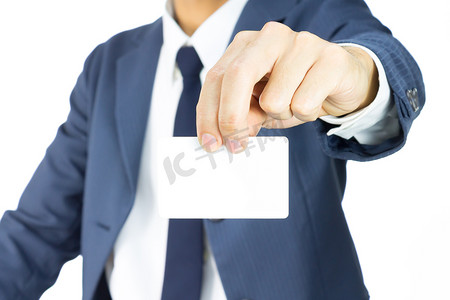 星标卡通摄影照片_商人用两个手指 Isola 持有名片或白卡