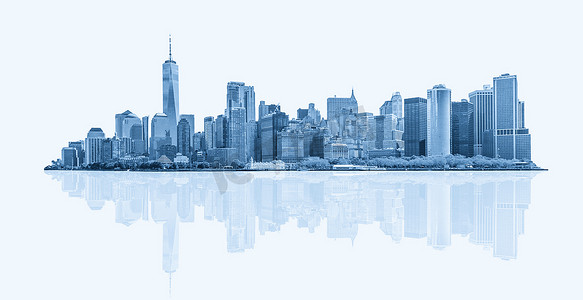 美国纽约市金融区市中心和曼哈顿下城的天际线全景。