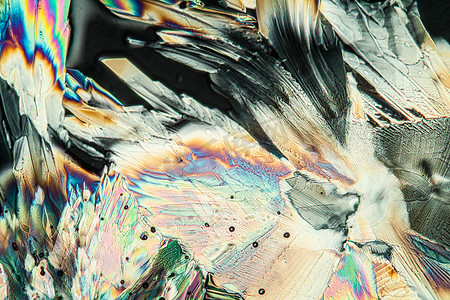 谷氨酸摄影照片_100 倍显微镜下偏振光下的谷氨酸晶体