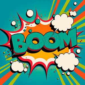 卡通地雷贴纸摄影照片_带有 Boom 字样的爆云卡通标志