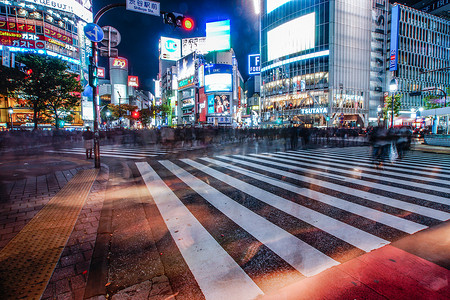 涩谷摄影照片_涩谷Scramble十字路口的夜景