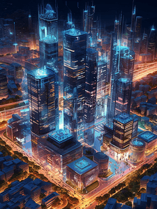 科幻城市背景图片_科技城市信号传输未来物联网世界背景