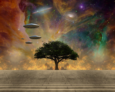 生态文明摄影照片_生命之树和宇宙飞船