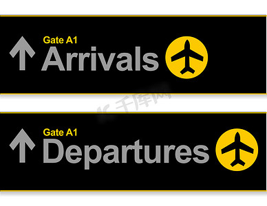 飞机矢量摄影照片_到达和离开机场标志被隔离在白色背景上