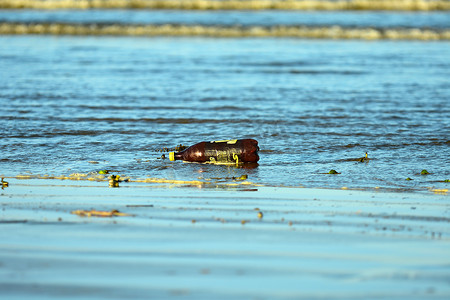 2020年摄影照片_新西兰奥克兰 — 2020 年 1 月。海洋污染，塑料瓶被冲上海滩。