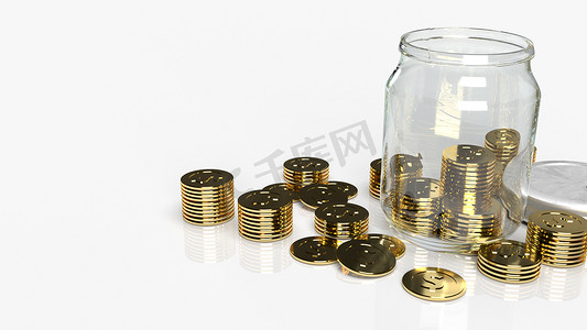 储蓄瓶摄影照片_用于保存内容 3d 渲染的带硬币的玻璃罐