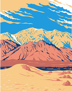 神秘盲盒海报摄影照片_加利福尼亚州内华达山脉 Tulare-Inyo 县的 Olancha 峰 WPA 海报艺术