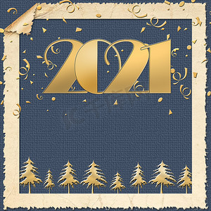 2021快乐摄影照片_2021 年新年快乐，圣诞快乐，优雅的金色贺卡，带光。