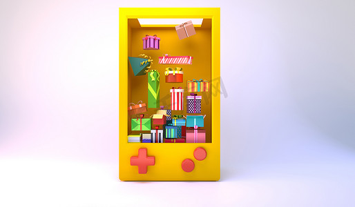 礼物和黄色盒子的 3d 渲染。
