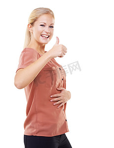 胃、竖起大拇指和工作室里的女人，以减轻体重、消化健康和健康。