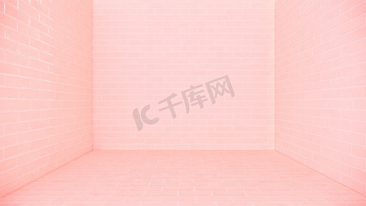 粉色砖地板和砖墙背景。 