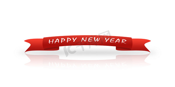 红色贺卡带题词新年，白色背景