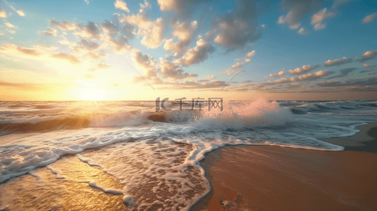 大气海上朝阳场景夏天沙滩