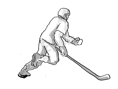 手绘卡通线条画摄影照片_孤立的冰上曲棍球运动员卡通