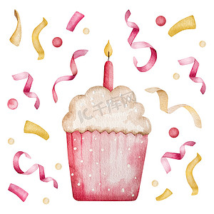 生日快乐蛋糕水彩插图