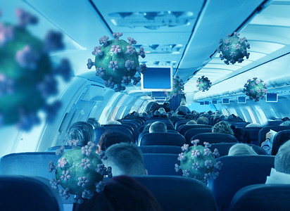 机舱内部摄影照片_飞机机舱内部与乘客的病毒