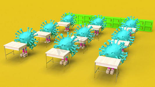 教室 3d 渲染中的病毒定位